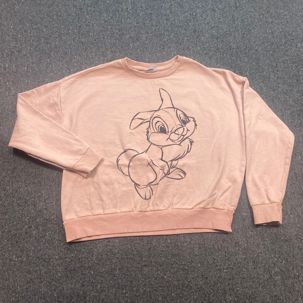 Disney Thumper Sweatshirt Sz L Womens Pink Bambi Sketch Graphic Retro Streetwear